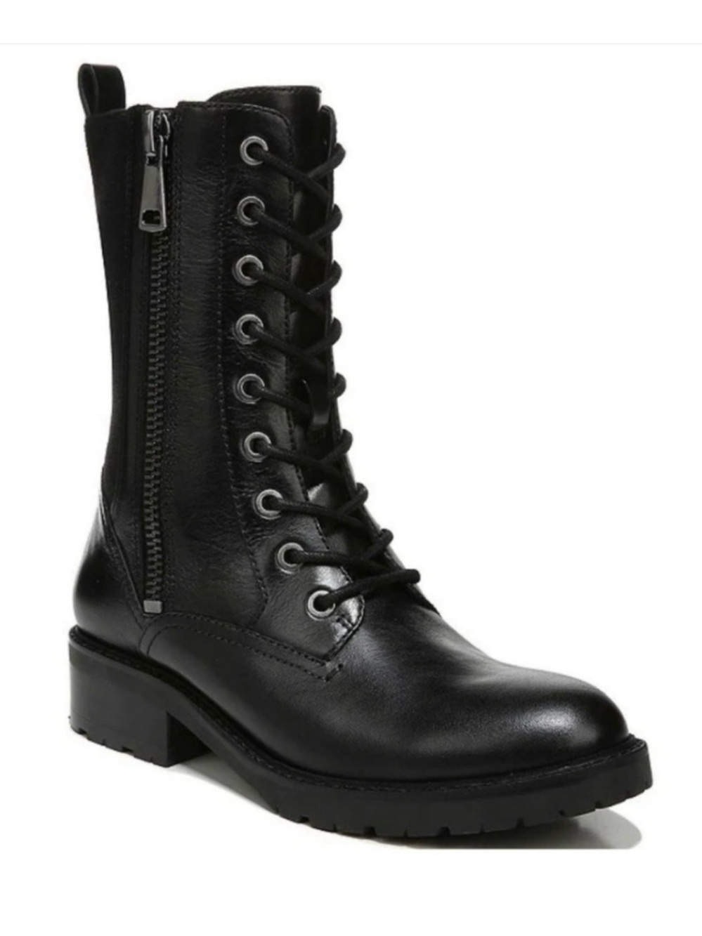 27 EDIT Naturalizer Camille Black Leather Lace & Zip-Up Combat Boot-Sz 9.5, NWOB